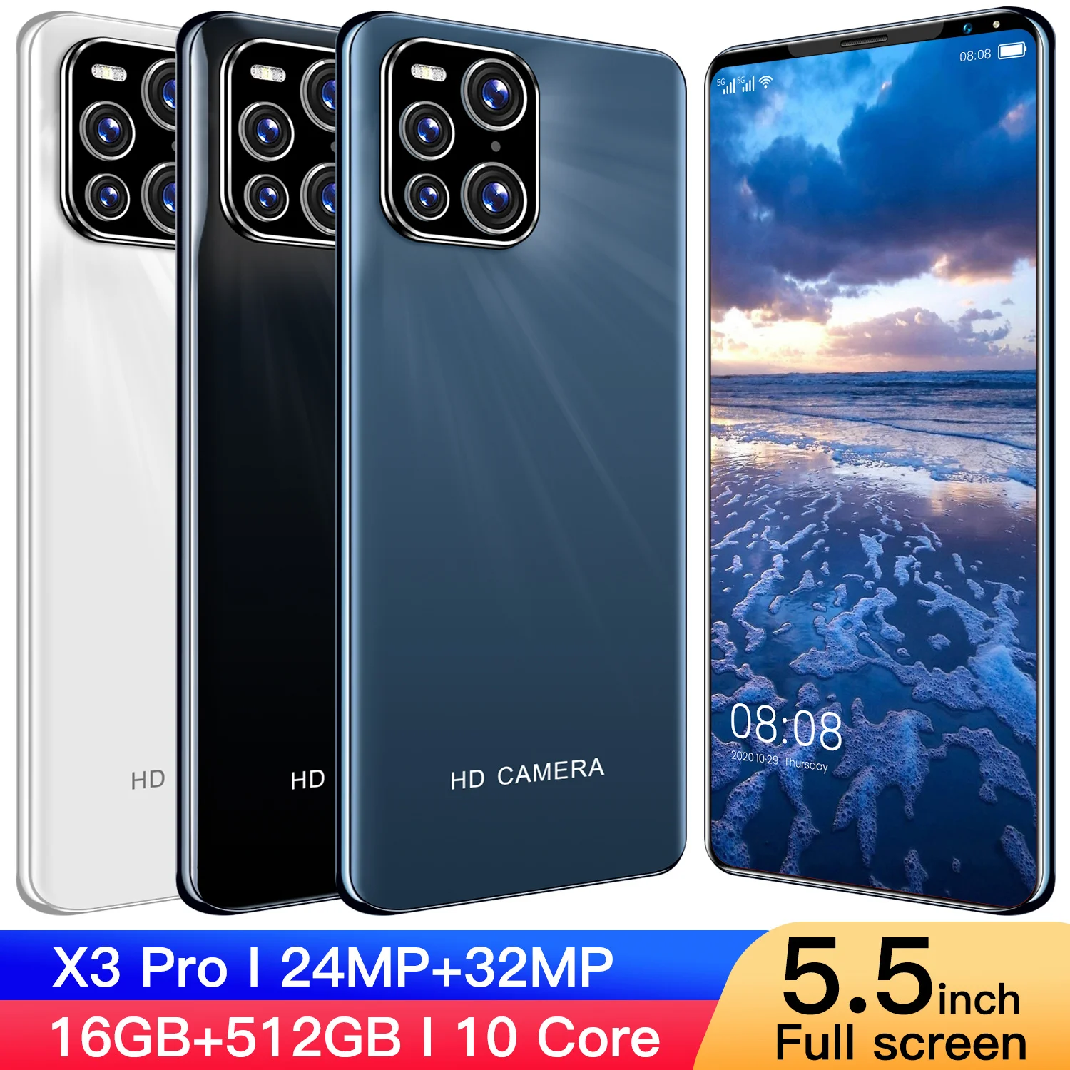 

NEW X3 Pro Smartphone HD Camera 32MP 4G LTE 5.5 Inch Screen 5600mAh Android 10 Dual SIM Card mobile phone Face Unlock