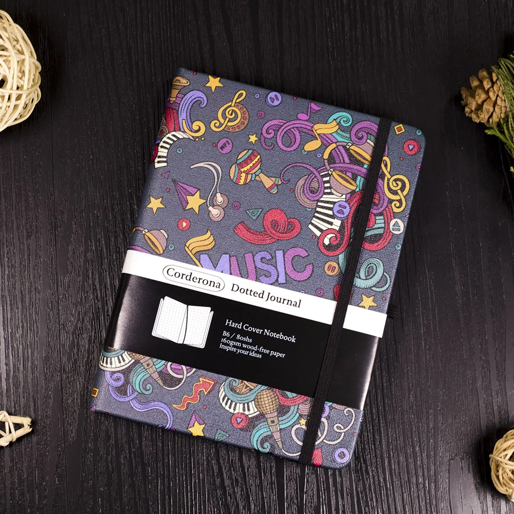 

B6 Music Dotted Journal Bullet Notebook Guitar Hard Cover Elastic Band Travel Planner Diary