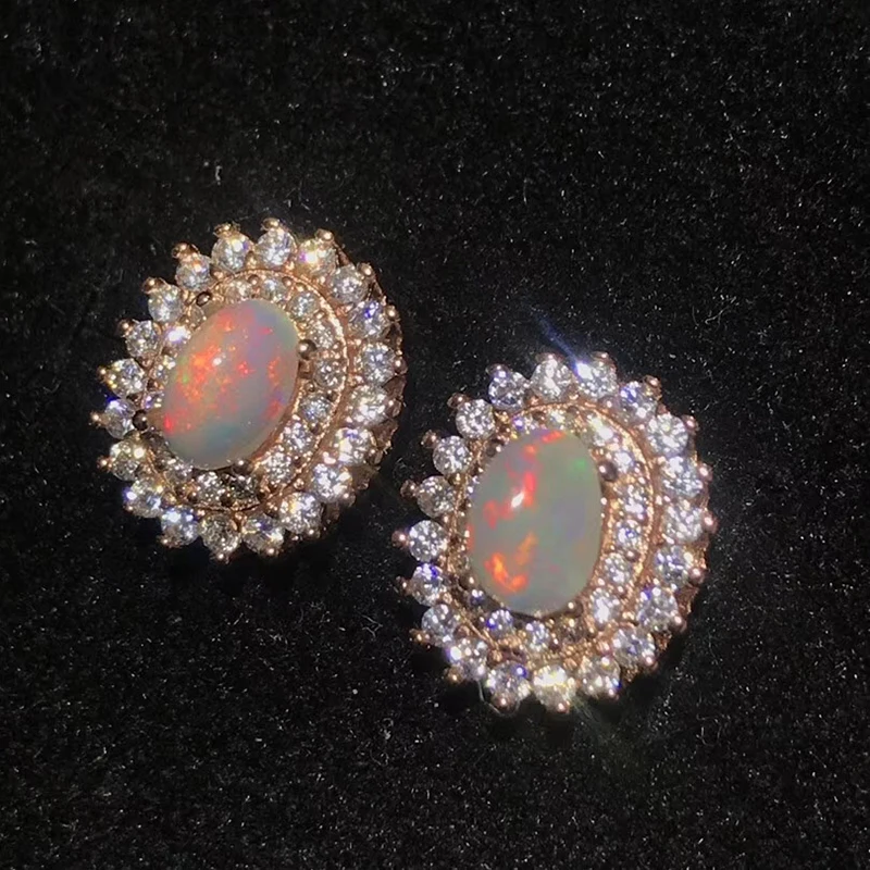 Опаловые серьги гвоздики для свадьбы из серебра 925 пробы 4 мм * 6