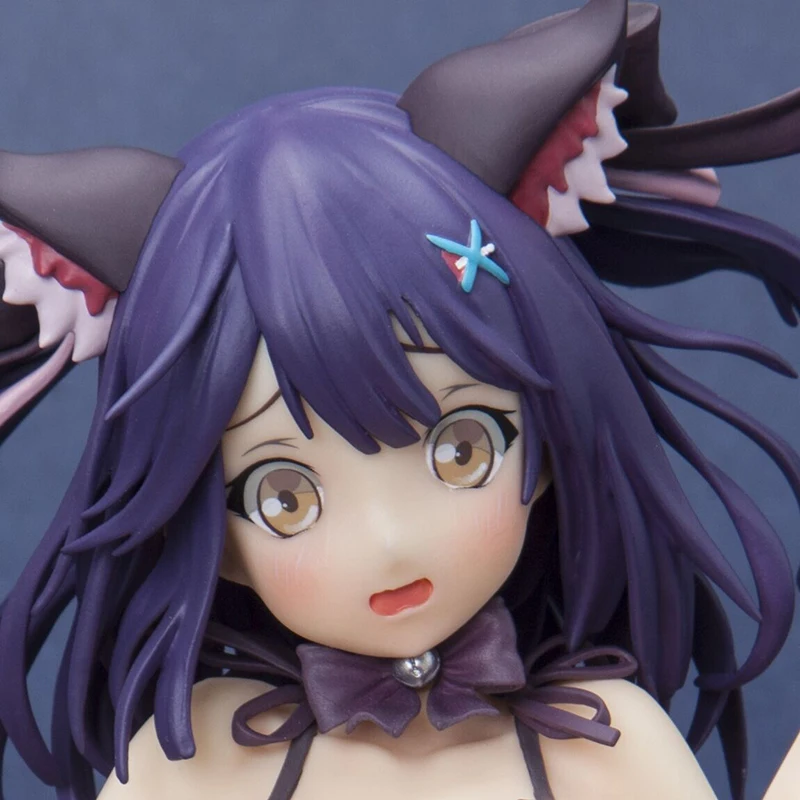 

13cm Nine Lives Cat Girl Anime Action Figure Short Purple Hair Sexy Cat Ears Girls Lying Position Base PVC Collection Model Toys