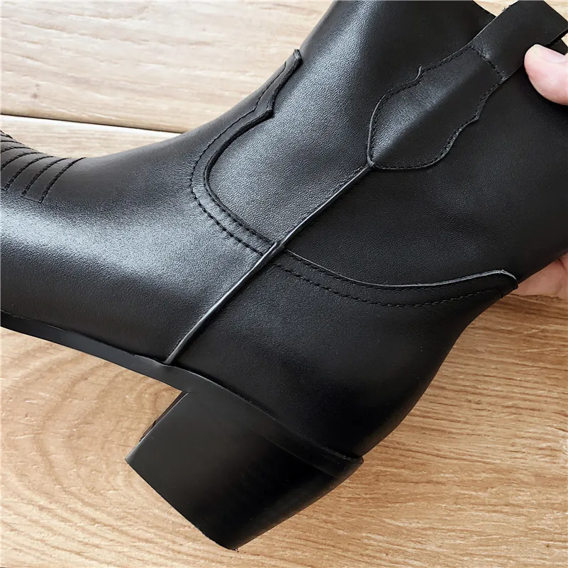 Buono Scarpe/Новинка; Брендовые женские ботильоны с острым носком на квадратном каблуке; классические ковбойские ботинки без застежки; модные вечерние офисные туфли в стиле панк