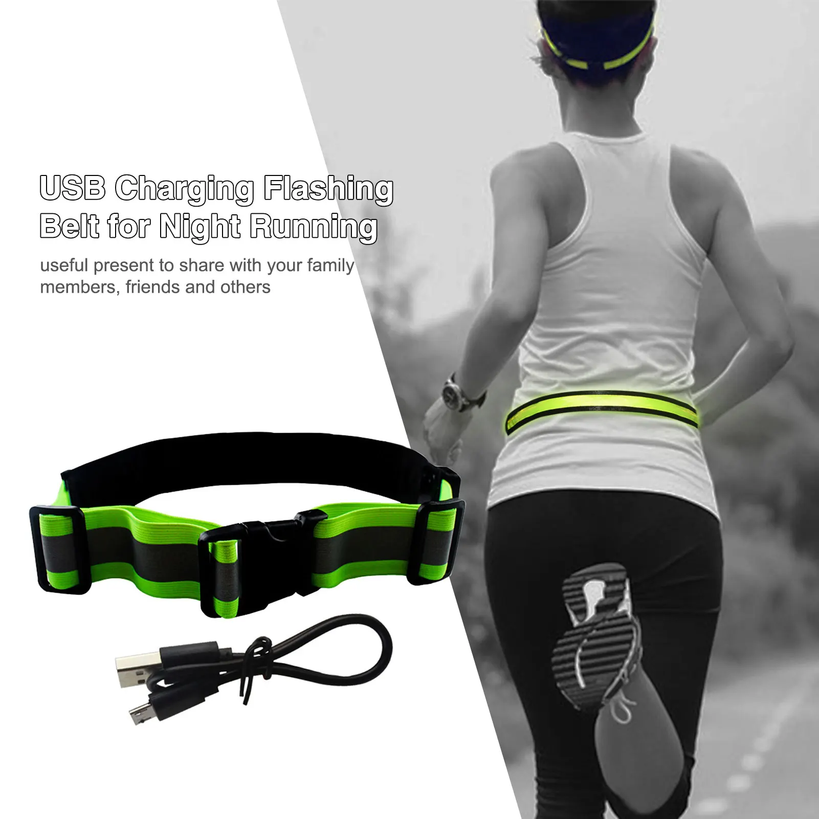 

Мигающий пояс с USB-зарядкой для ночного бега, пояс с высокой видимостью, перезаряжаемый светящийся пояс, тактический военный пояс