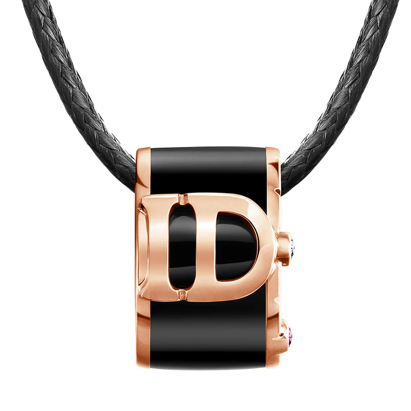 

I Do Boom Series 18K Rose Gold ID Letter Diamond Ruby Accented Fine Porcelain Black Pendant Necklace Bracelet for Men Boys Girls