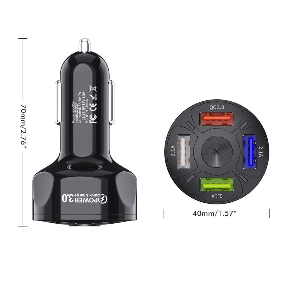 

4 USB Port Car Charger Quick Charge QC 3.0 Car Chargers USB Charging Adapter 12V-24V Auto Accessories 1PC