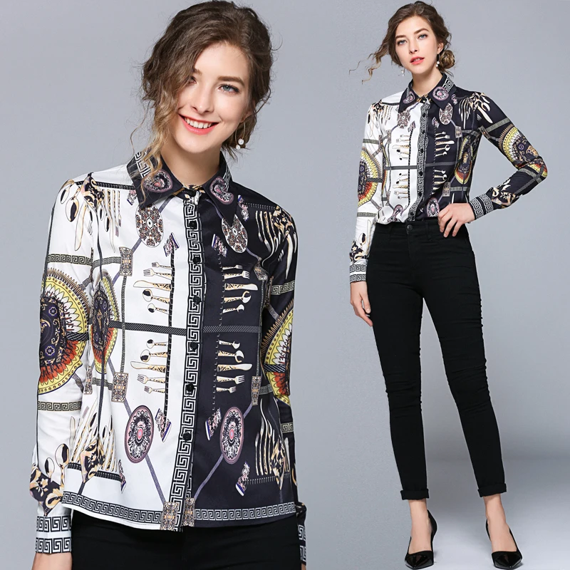 

New Women's Lapel Shirt Printed Long Sleeve Shirt