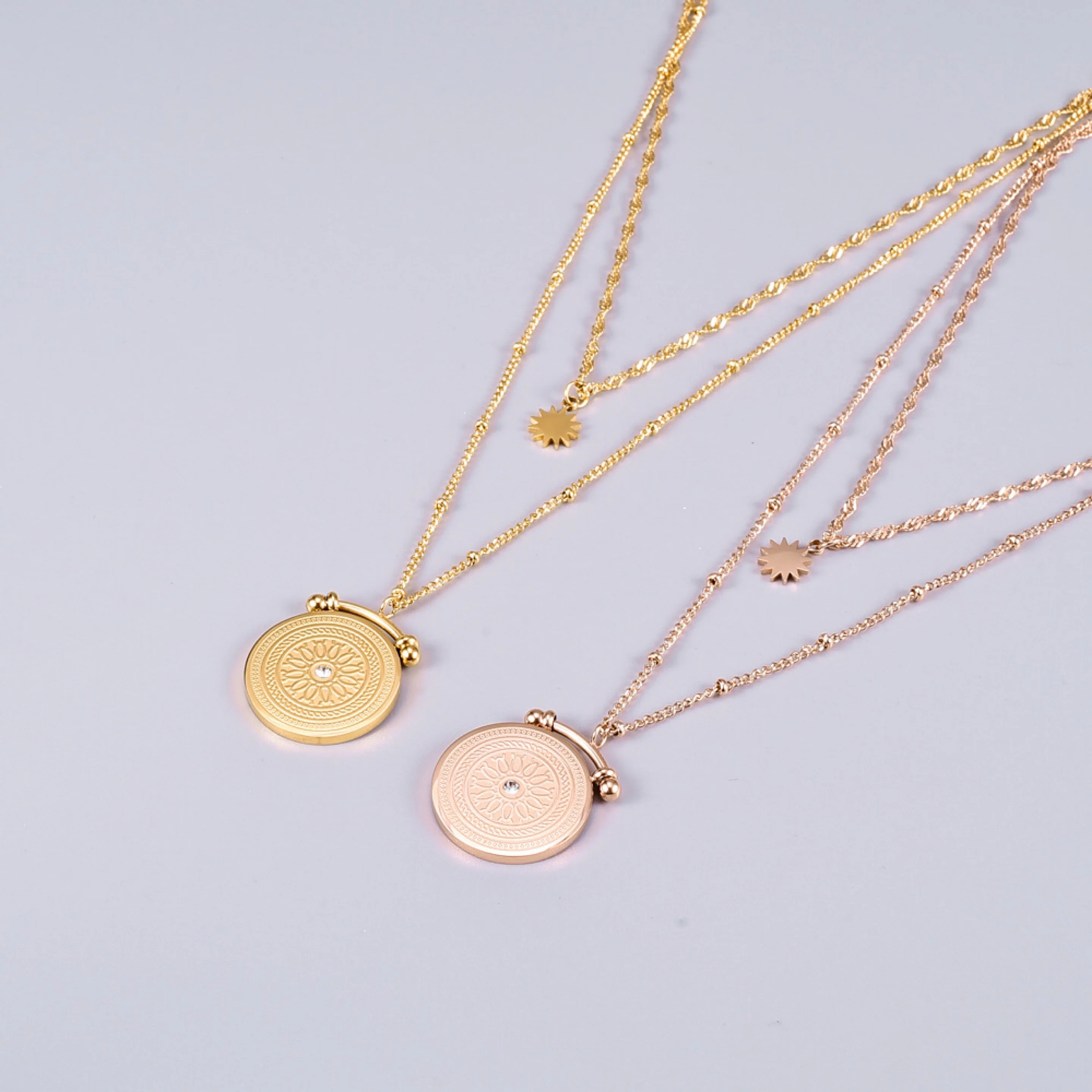 Винтажное римское ожерелье Золотое колье из нержавеющей стали Бриллиантовая