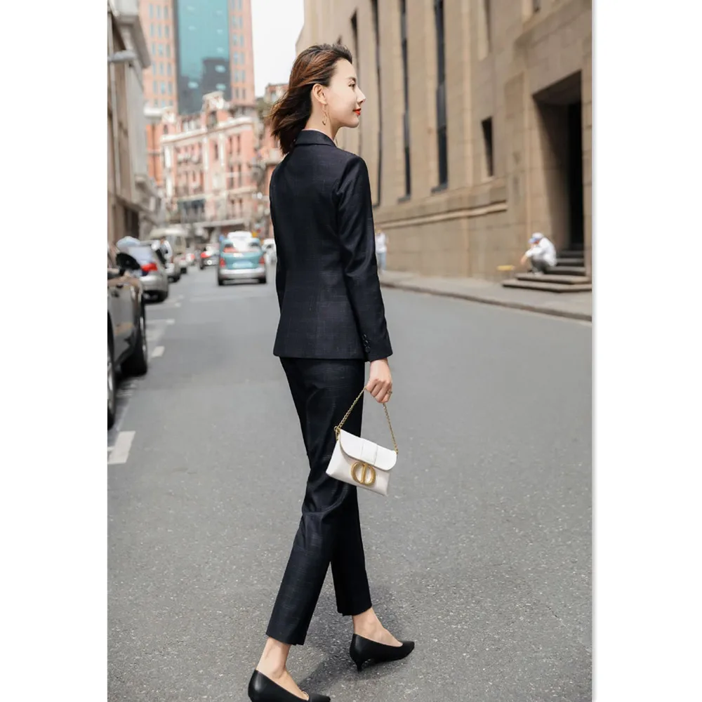 

Autumn Winter New Ol Classic Long Sleeve Office Interviewee Sales Formal Work Business Suit Ladies Jacket and Pant Set