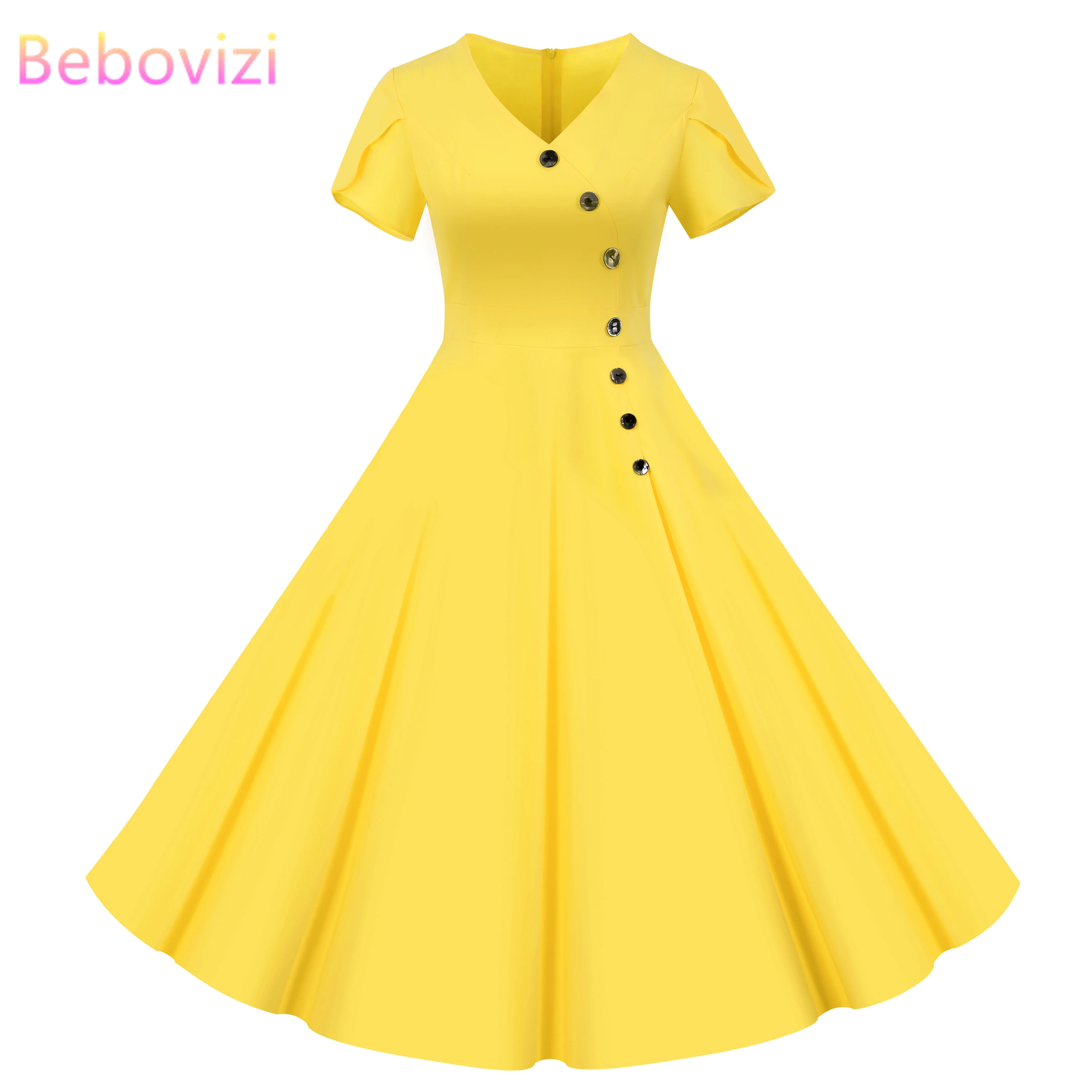 

Summer Yellow Blue Red Black Women Dress Woman 2020 New Casual Elegant Retro Vintage 50s 60s Rockabilly Party Dresses