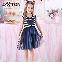 dxton sleeveless girls dresses summer kids tutu dress stripe casual children dress heart sequined birthday party girls costume