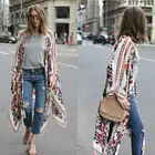Женская блузка с цветочным принтом, Повседневная шифоновая шаль, кимоно, кардиган, топ, размера плюс