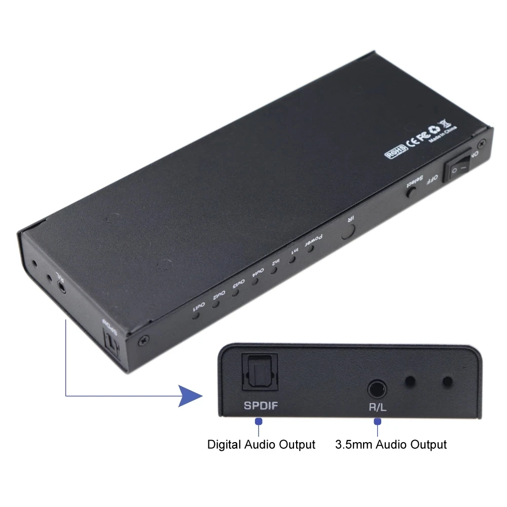 2x4 HDMI сплиттер 2 в 4 выхода переключатель с SPDIF аудио 3 5 мм Поддержка HD 4K 3D 1080P