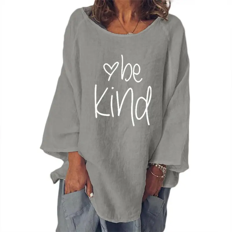 

Женская мешковатая футболка с длинным рукавом, милые свободные футболки с буквенным принтом, Женская туника, повседневный модный осенний т...