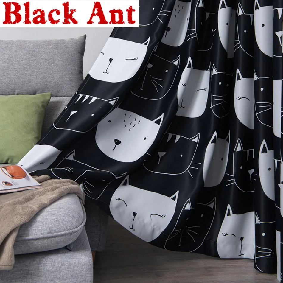 Затемняющие шторы с мультяшным черным котом для детей мальчиков спальни
