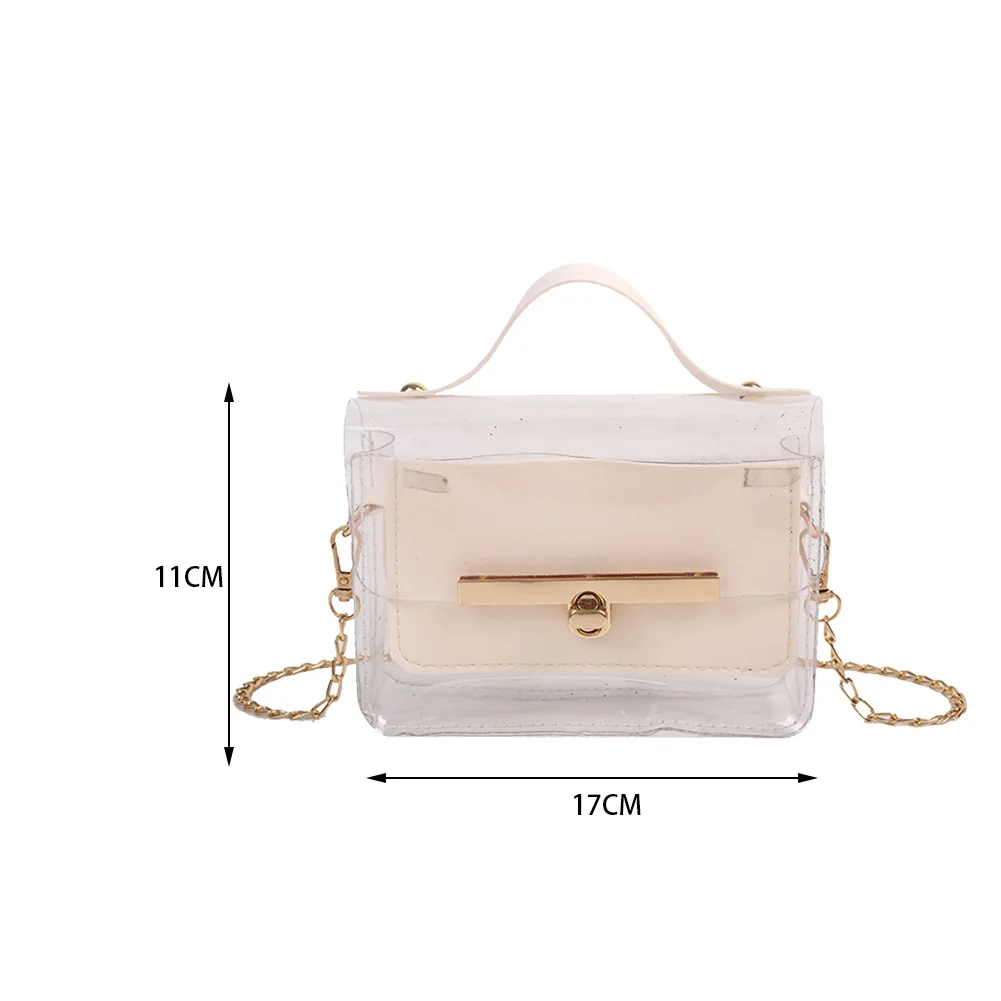 

Fashion Women PVC PU Leather Transparent Patchwork Shoulder Crossbody Messenger Bag Casual Ladies Chain Small Purse Handbags