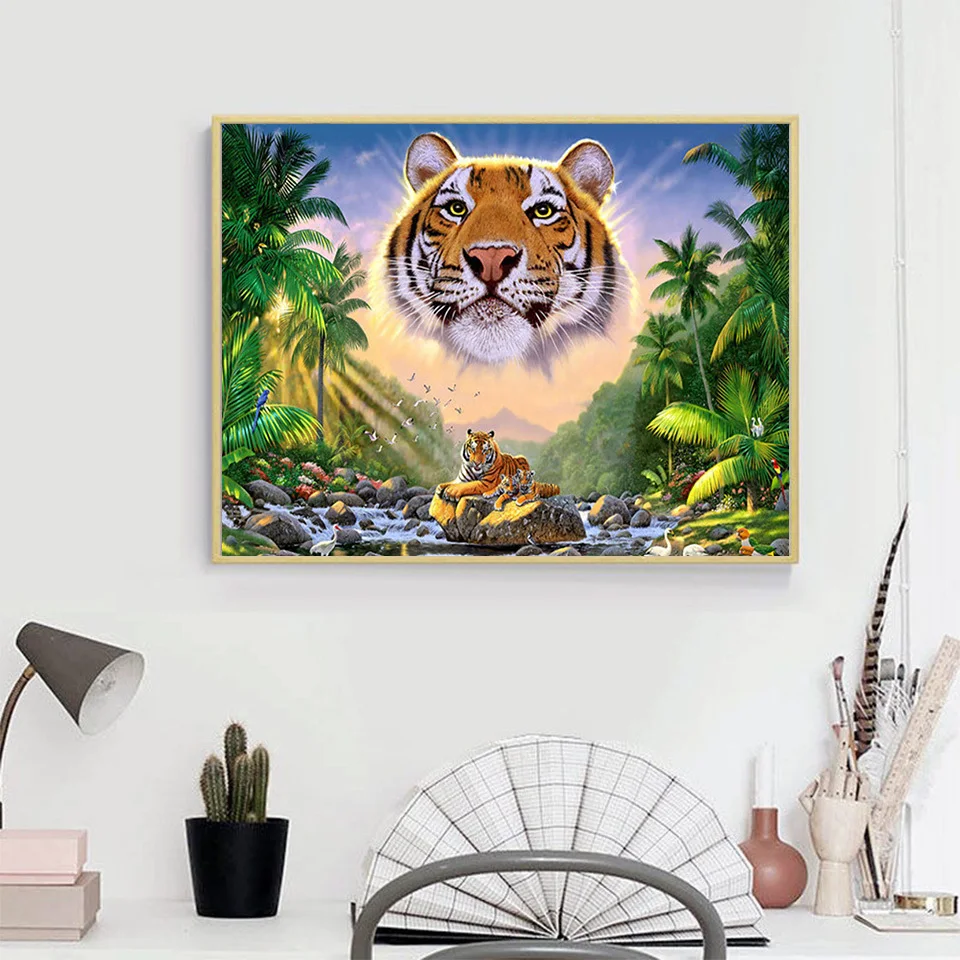 Набор для рисования по номерам на холсте тигр волк | Дом и сад