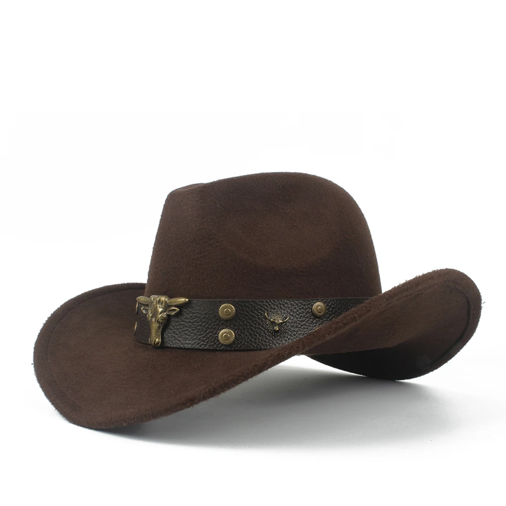 Крутая Детская шерстяная ажурная ковбойская шляпа в западном стиле с