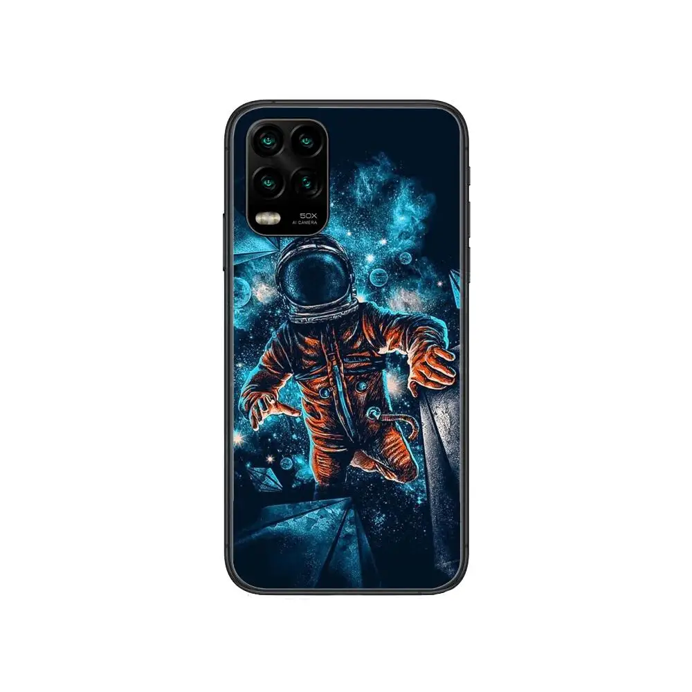 

Creative Space Astronaut cartoon Phone Case For XiaoMi Redmi Note 10 9S 8 7 6 5 A Pro T Y1 Anime Black Cover Silicone Back Pre