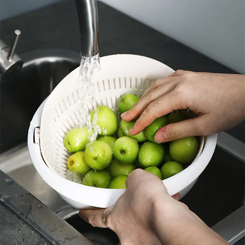 Домашняя кухонная двойная сливная корзина для овощей вращающаяся мытья дуршлаг