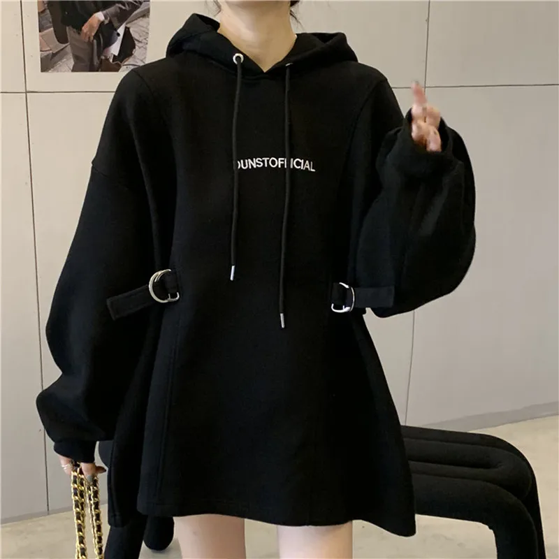 

Ladies Hoodies 2021 Spring New Korean Harajuku Style Plus Velvet Thick Pullovers Loose Letter Embroidery Female Clothings