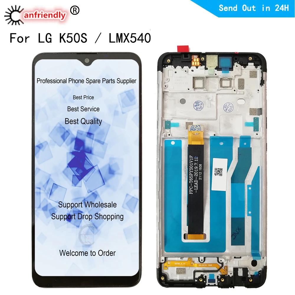 Pantalla LCD con marco para m&oacute;vil, montaje de digitalizador con Panel t&aacute;ctil para LG K50S, LMX540HM, LM-X540, LM-X540BMW, MX540BMW-0