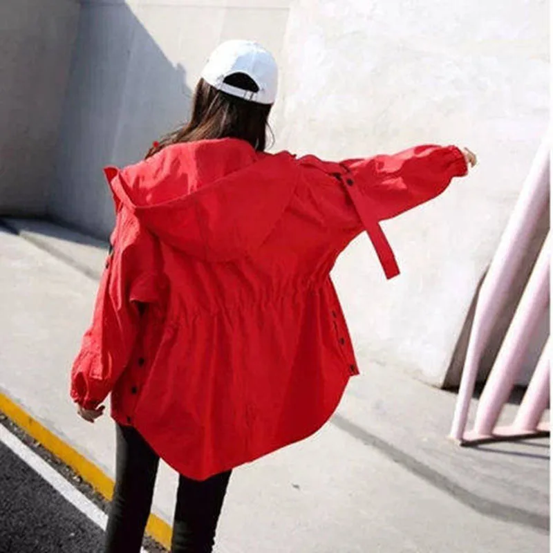 

Women's Coat Windbreaker Plus Size Double-Layer Short Jacket Female Students Spring Autumn With Lining Outwear With Hooded A1