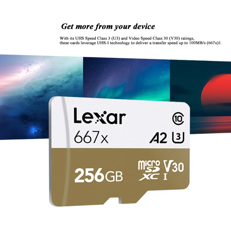 Lexar 64GB карта Micro SD карта 128 ГБ 256 667x слот для карт памяти 100 МБ/с. C10 TF карта флэш-накопитель для смартфона