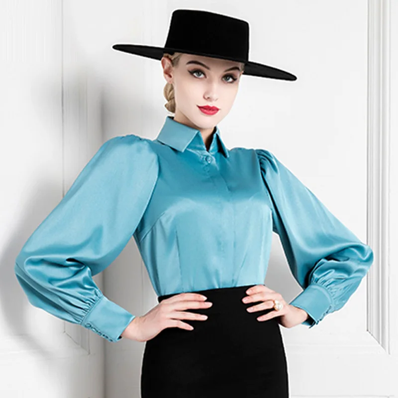 

High End Celebrity Temperament Lantern Sleeve Top Retro Fashion Hepburn Style Female Executive Professional Shirt Ol