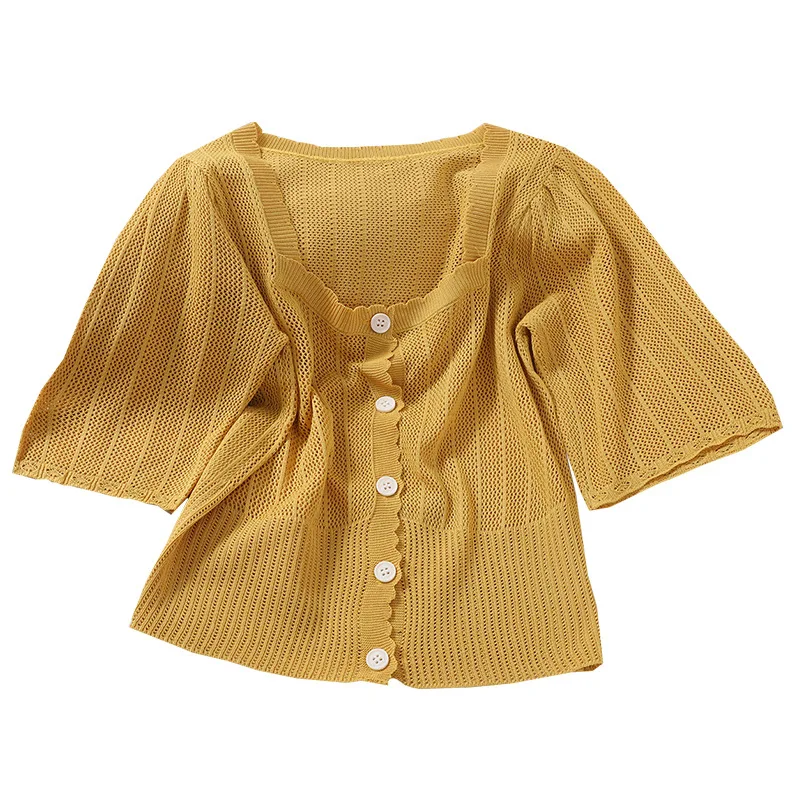 Summer Autumn Sweater Women Cardigan New Fashion Square Collar Short Tops Casual Slim Sweet Single-Breasted Thin Korean |