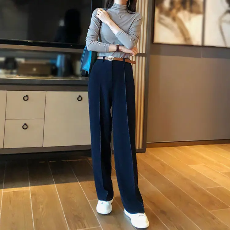 

170-175cm Tall Women Long Bottoms Pants Spring Straight High Waist Wide Leg Pants White Office Lady Casual Trousers2021
