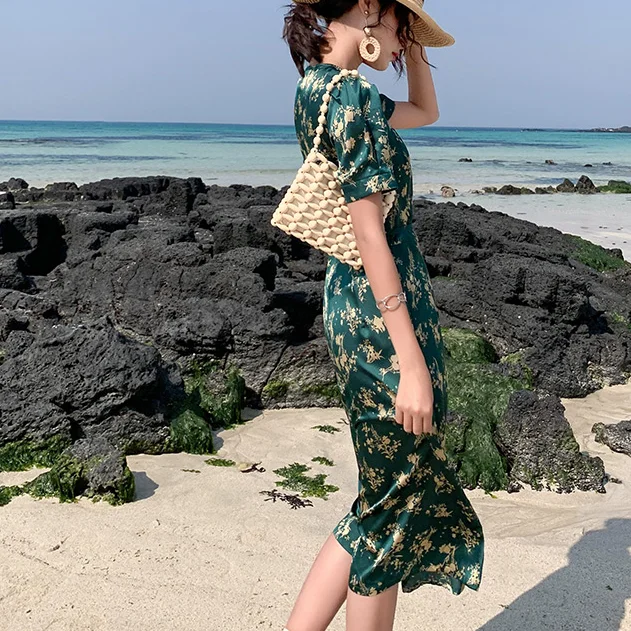 Новинка 2020 женское летнее винтажное платье с принтом коротким рукавом на