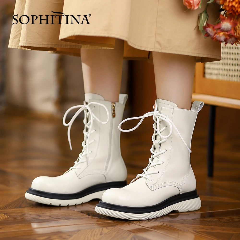 

SOPHITINA Women's Boots Concise Daily All-match Casual Flat Shoes Comfortable Warm Short Plush Spring/Autumn Female Shoes HO228