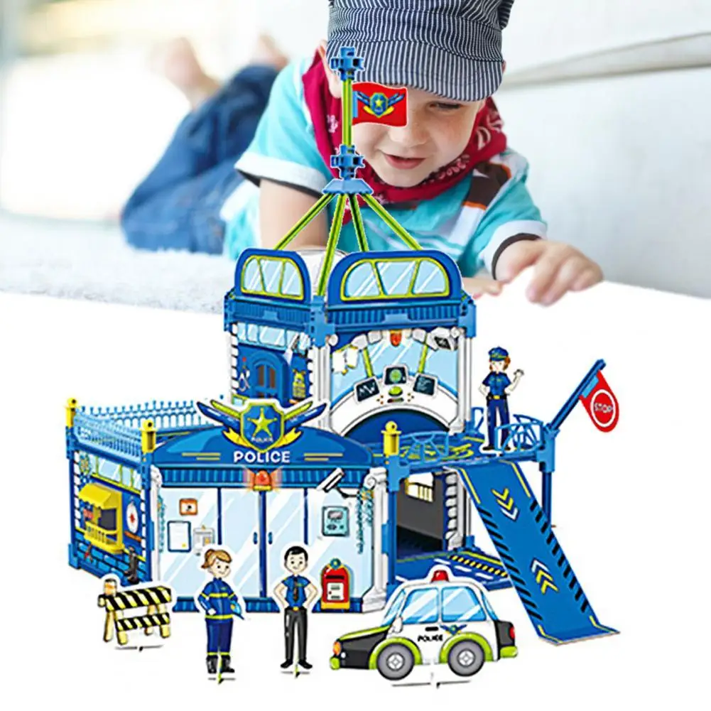 Light Weight Building Blocks Jigsaw Police Station Model Self Assembly Toy DIY Painting Coloring 3D Puzzle for Children