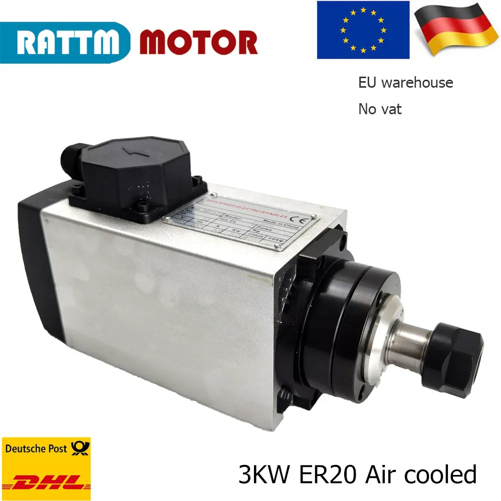 

Square 3KW ER20 CNC Air cooled Spindle for lathe machine 18000rpm 4 bearing 300Hz 88x98x300mm 10A CNC lathe spindle motor