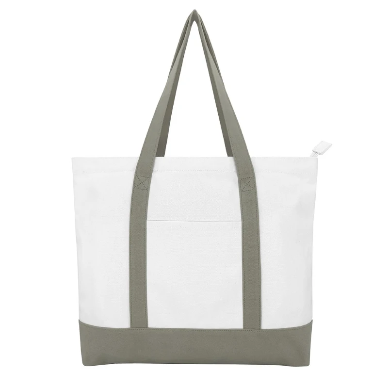 

16oz Stylish Canvas Tote Bag with External and Internal Pockets Open Top Daily Essentials D0UD