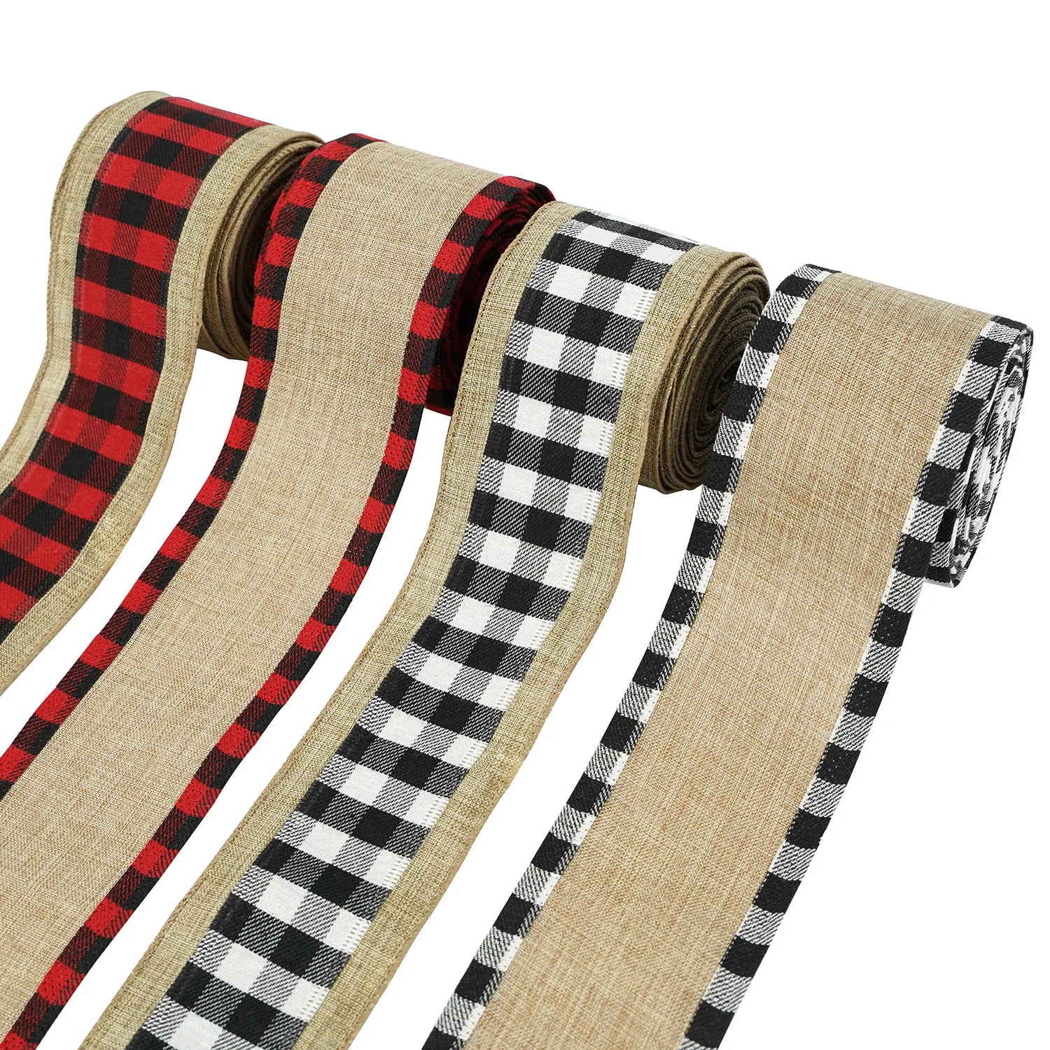 

63MM 10yards Wired Edge Natural Jute Burlap Checked Plaid Ribbon for Festival Christmas Decoration New Year Gift Wrapping