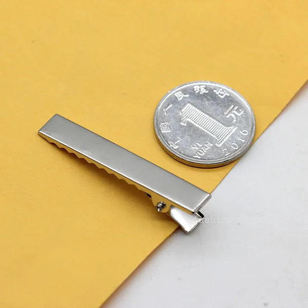 46x7.5mm Металлические амулеты для маленьких девочек, гладкие плоские заколки для волос, один зубец, Аллигатор, заколка на кнопке, пустая основа, шпильки для волос и фурнитура, банты, сделай сам - Цвет: 46x7.5mm
