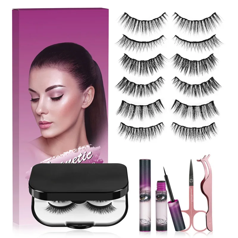 

6-pair of Double Tube Magnetic Eyeliner Hydramzles Glue-free Magnetic Eyelashes Eyes Makeup