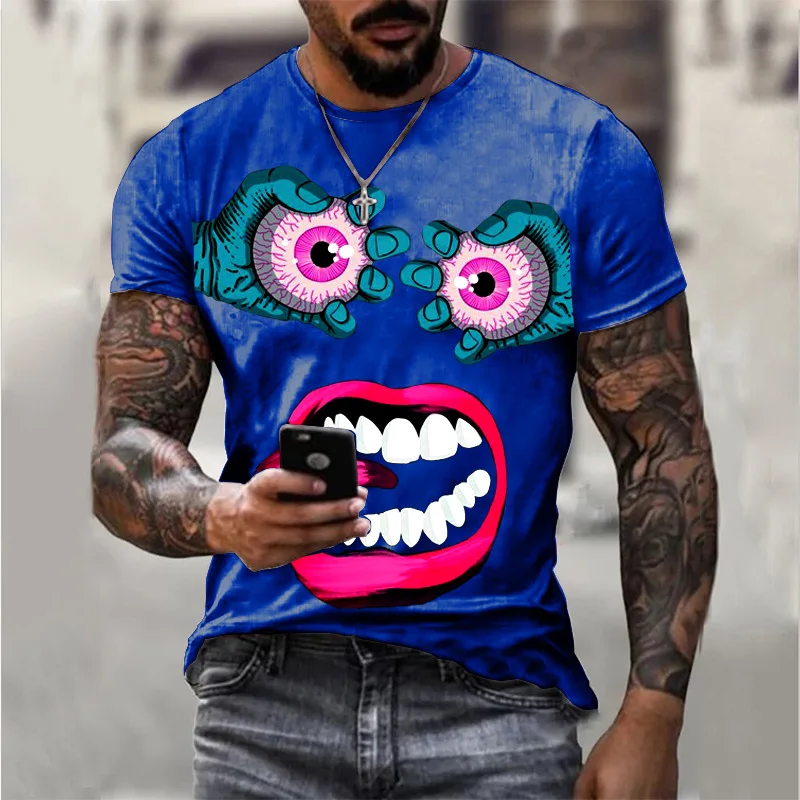 

summer Animation cartoon 3D printed T-shirt spoofre patternrelaxation style men's round collar short-sleeved T-shirt Personalize
