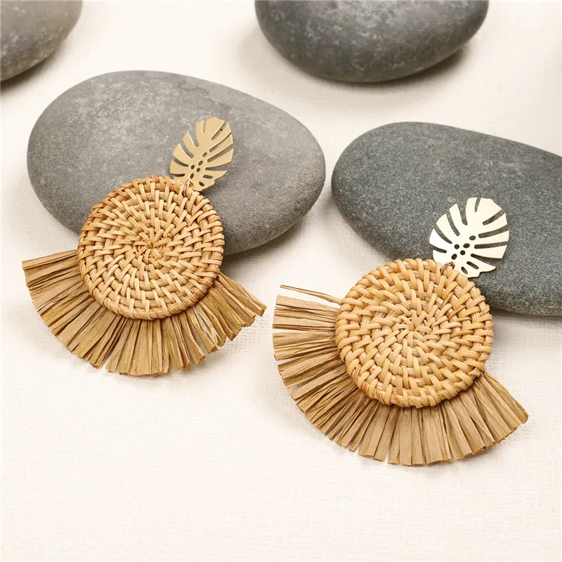 Серьги женские серьги из ротанга и соломы ручной работы с тропическим