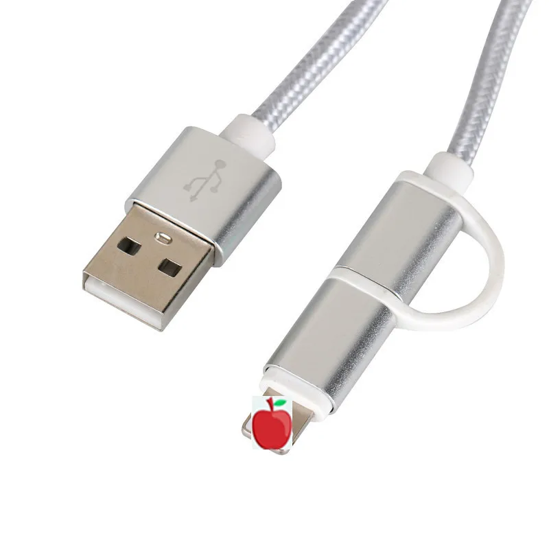 2 в 1 Многофункциональный зарядный кабель Micro 8 Pin нейлоновый плетеный для iPhone м |