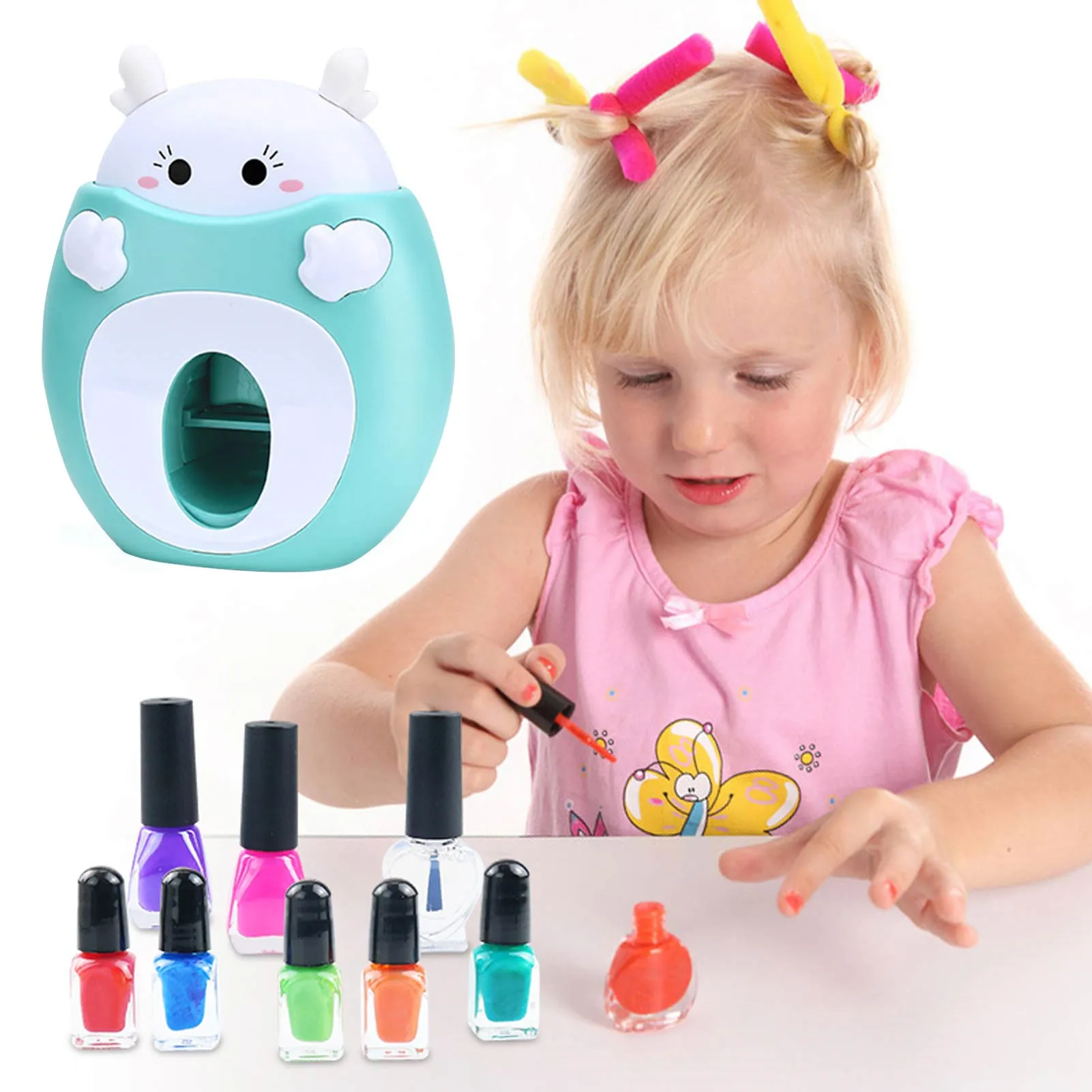 Girl DIY Nail Makeup Tools Set Kids Nail Art Kit With Print Pattern Machine Nail Stamper Playset Perfect Gift For Girls