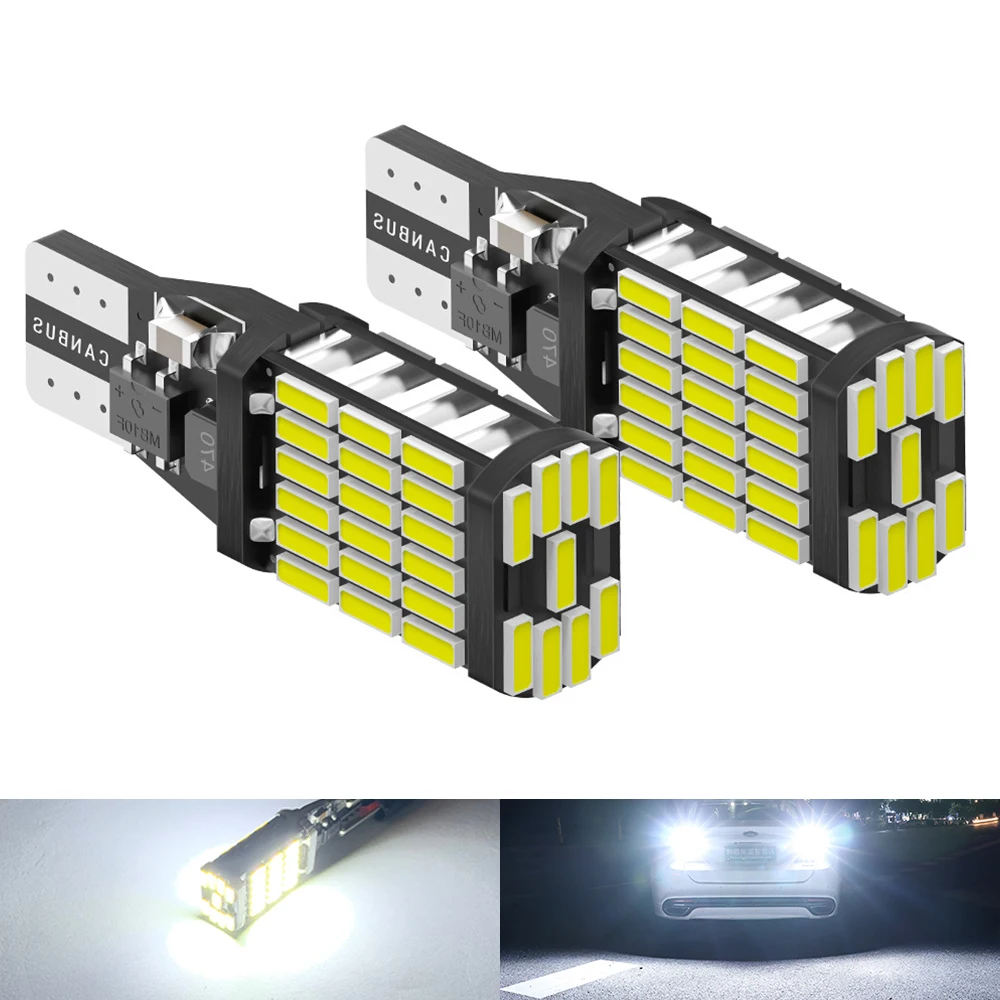 

ASLENT 2x Signal Lamp W16W LED T15 921 912 Bulb Super Bright 4014 45SMD T15 Led Canbus Auto Backup Reserve Lights Tail Lamp 12V