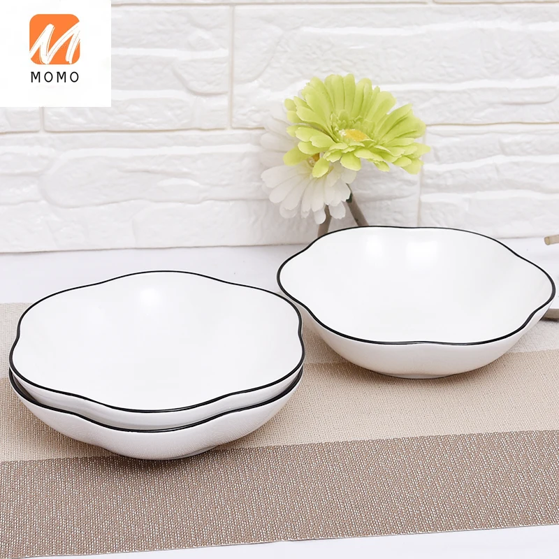 

4 Western Food Flat Ware Ceramic Tableware Fruit Plate Salad Dish Breakfast Plate Creative Simple Black Line Household Plate