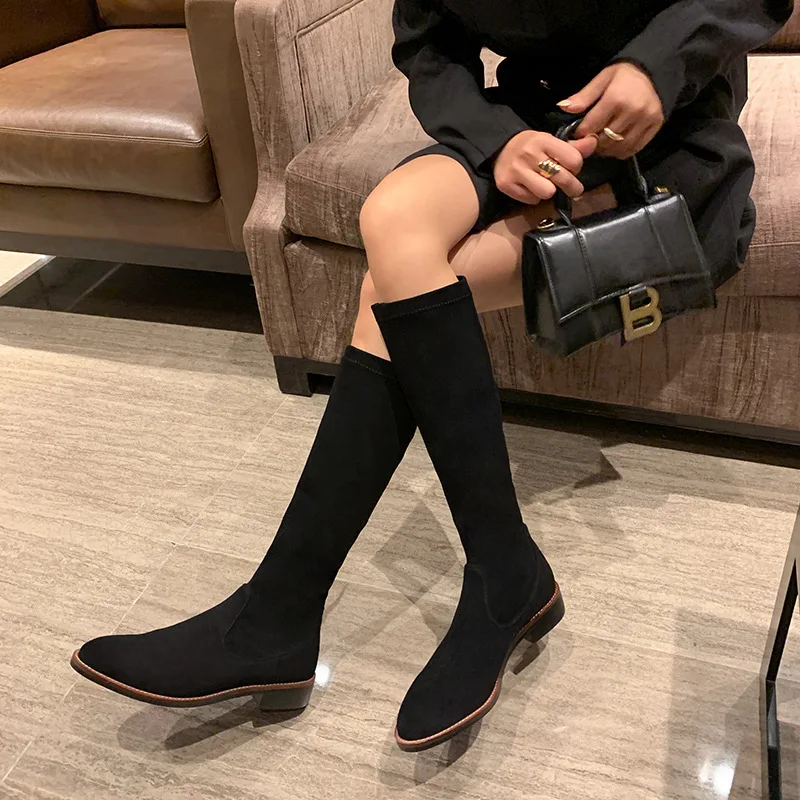 Beste Nieuwe Herfst En Winter Schoenen Vrouwen Mode Casual Stretch Dunne Laarzen Effen Kleur Platte Hak Takato Geen Meer Dan Knie Ridder Laarzen