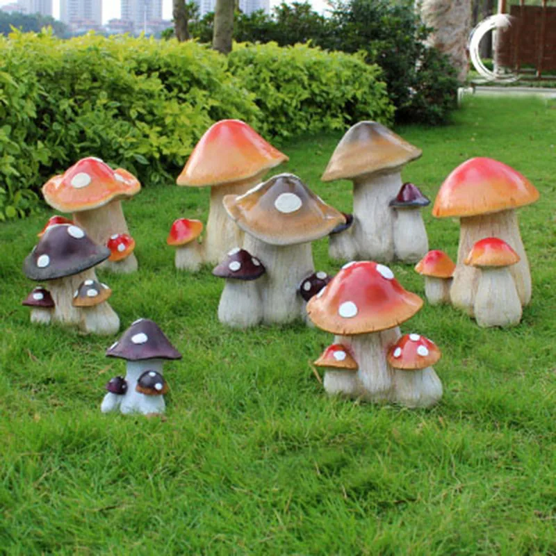 

Cartoon Creative Mushroom Garden Ornament Outdoor Statues Resin Figurines Craft House landscaped Garden Yard Lawn Decoration 1PC