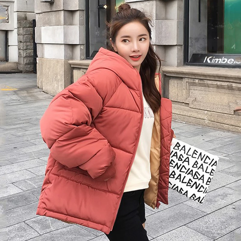 

women thick loose winter parka hooded solid casual coats outwear warm 2021 female jackets with zipper pockets chaqueta mujer