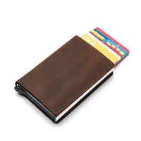 zovyvol 2022 custom made genuine leather wallet rfid anti theft credit card holder aluminum box slim clutch pop up smart wallet