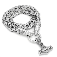 nordic mens thors hammer pendant necklace stainless steel bear head chain king chain necklace viking jewelry