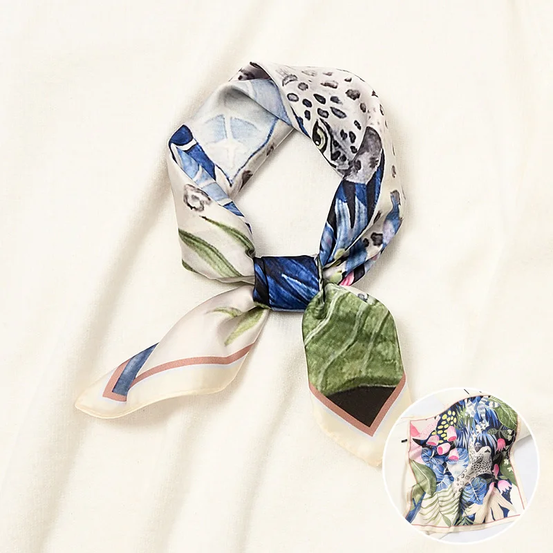 

55cm New Spring Small Square Foulard Women Silk Neck Scarf Painting Design Summer Neck Wear