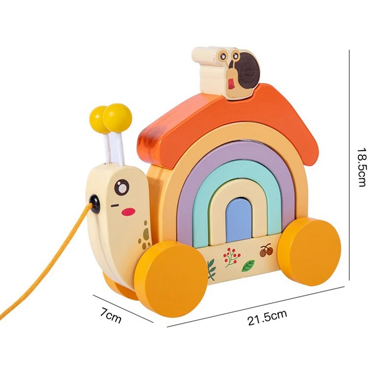 

Cartoon Animal Trailer Toys Baby Wooden Toys Snails Slide Trailer Kids Gifts Rainbow Snail Tractor Baby Walker Toy